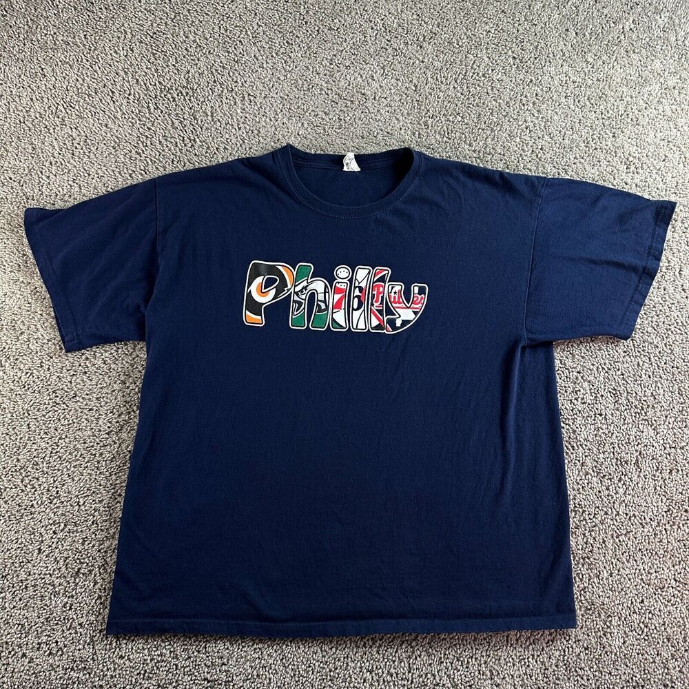 Philadelphia Shirt Mens Extra Large Blue White Sports Short Sleeve Casual Keya